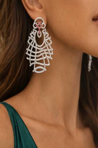 ethereal lattice chandelier earrings with pink sapphire accents
