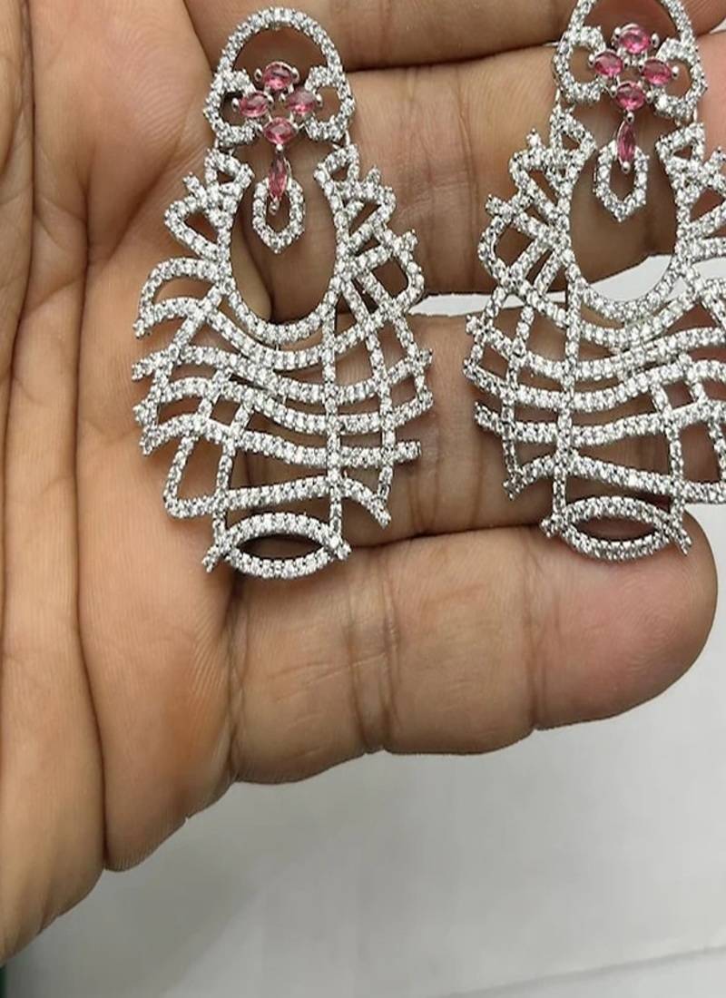 ethereal lattice chandelier earrings with pink sapphire accents