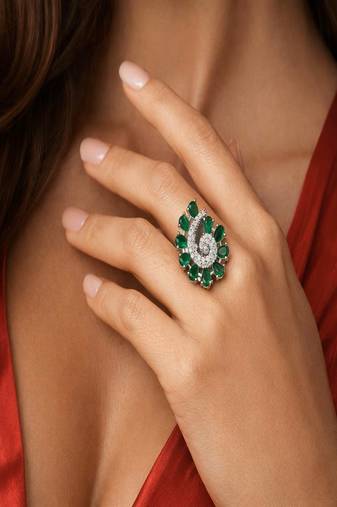 vintage emerald swirl cocktail ring, art deco statement ring