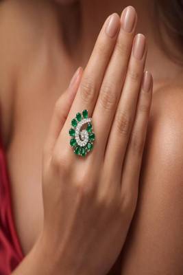 vintage emerald swirl cocktail ring, art deco statement ring 2