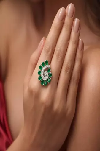vintage emerald swirl cocktail ring, art deco statement ring