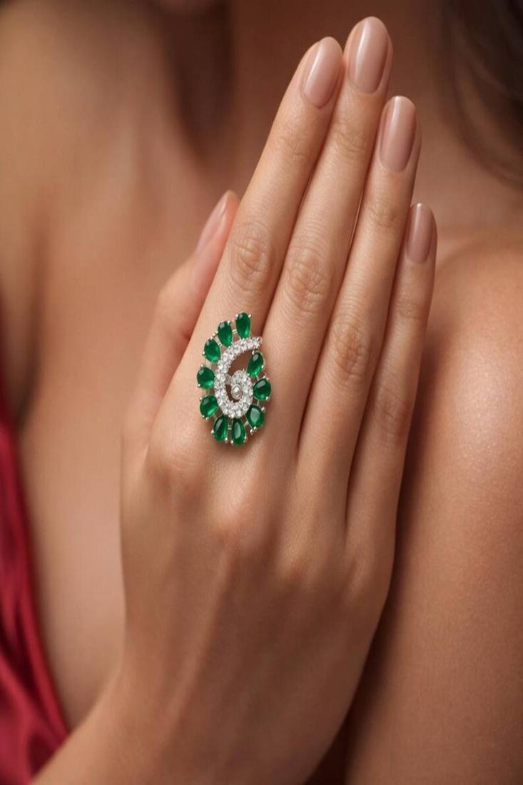 vintage emerald swirl cocktail ring, art deco statement ring