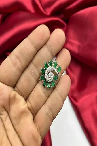 vintage emerald swirl cocktail ring, art deco statement ring