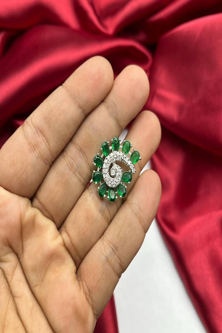 vintage emerald swirl cocktail ring, art deco statement ring