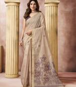 Beige elegant cotton saree with tassels & blouse
