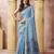Sky blue elegant cotton saree with tassels & blouse