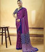 Purple designer modal satin ajrakh print saree with unstitched blouse