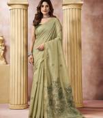 Olive elegant cotton saree with tassels & blouse