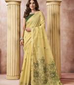 Yellow elegant cotton saree with tassels & blouse