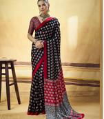 Black designer modal satin ajrakh print saree with unstitched blouse