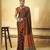 Brown designer modal satin ajrakh print saree with unstitched blouse