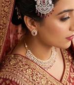 silver finish ruby jhumar passa, cz stone pakistani headpiece, bridal jewellery