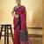 Maroon designer modal satin ajrakh print saree with unstitched blouse