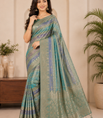 Light Parrot GreenColor Jari Jaqurad Weaving And Light Gold Jari Jaqurad Weaving Border With Viscose Georgette Saree