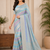 Sky Blue Color Jari Jaqurad Weaving And Light Gold Jari Jaqurad Weaving Border With Viscose Georgette Saree