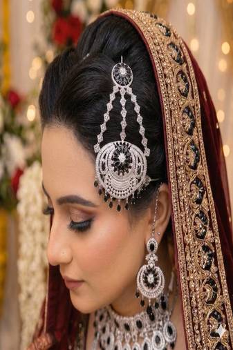silver black stone jhumar passa | pakistani bridal hair jewellery