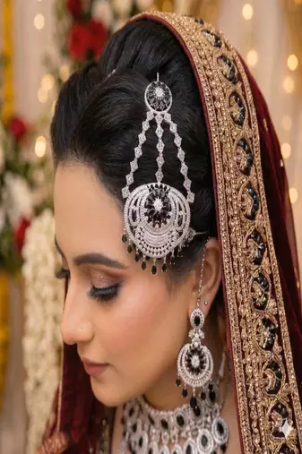 silver black stone jhumar passa | pakistani bridal hair jewellery