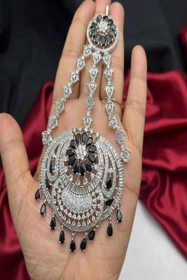 silver black stone jhumar passa | pakistani bridal hair jewellery 2