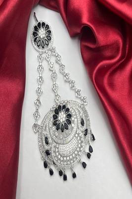 silver black stone jhumar passa | pakistani bridal hair jewellery 3