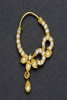 Gold Plated CZ Stone Bridal Nath Hoop – Floral Indian Wedding Jewelry 1