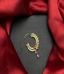 traditional indian bridal nath, gold plated ruby cz stone nose ring clip on