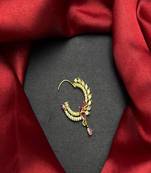 traditional indian bridal nath, gold plated ruby cz stone nose ring clip on