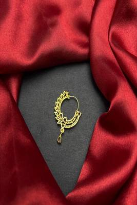 traditional indian bridal nath, gold plated ruby cz stone nose ring clip on 3