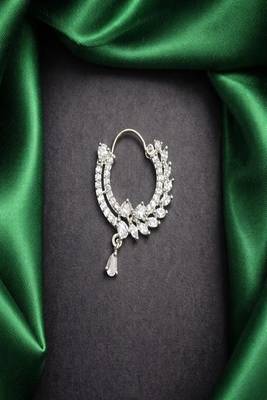 silver nose ring nath, cz diamond bridal hoop, marquise crystal, traditional pakistani wedding jewellery 1