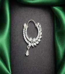 silver nose ring nath, cz diamond bridal hoop, marquise crystal, traditional pakistani wedding jewellery