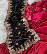 Black Color Golden Embroidery And Dori Work With Sequins Work All Over The Border Fandy Silk Saree