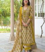 Cotton cambric printed anarkali kurti-pant-dupatta set