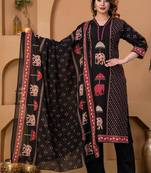 Cotton cambric printed straight kurti-pant-dupatta set