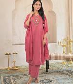 Cotton cambric a-line kurti-pant-dupatta set
