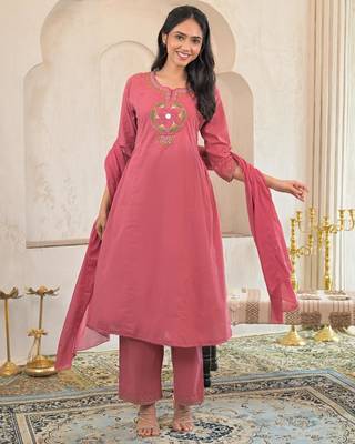 Cotton cambric a-line kurti-pant-dupatta set 2