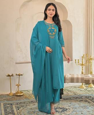 Cotton cambric a-line kurti-pant-dupatta set 1