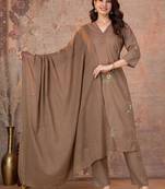 Cotton cambric straight kurti-pant-dupatta set