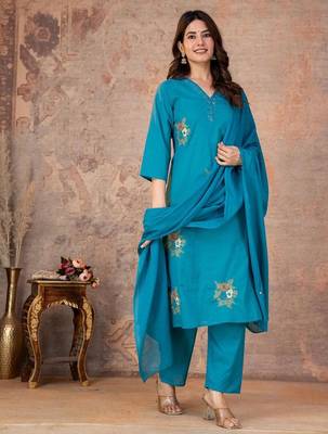 Cotton cambric straight kurti-pant-dupatta set 3