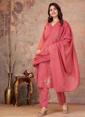 Cotton cambric straight kurti-pant-dupatta set 2