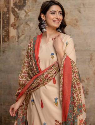 Cotton cambric printed straight kurti-pant-dupatta set 4
