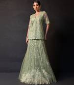 Pista green embroidered tissue co ord set