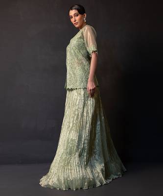 Pista green embroidered tissue co ord set 2