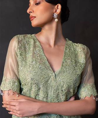 Pista green embroidered tissue co ord set 3