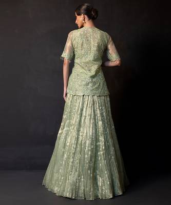 Pista green embroidered tissue co ord set 4