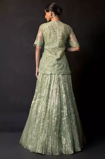 Pista green embroidered tissue co ord set