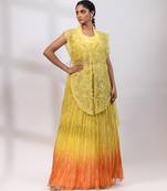 Lemon yellow embroidered tissue organza co ord set