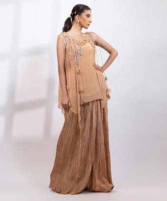 Beige embroidered chinon co ord set 1