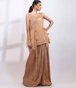 Beige embroidered chinon co ord set