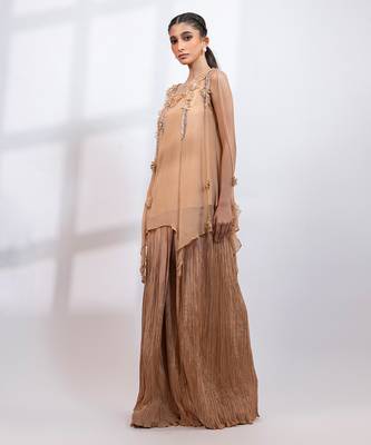 Beige embroidered chinon co ord set 2