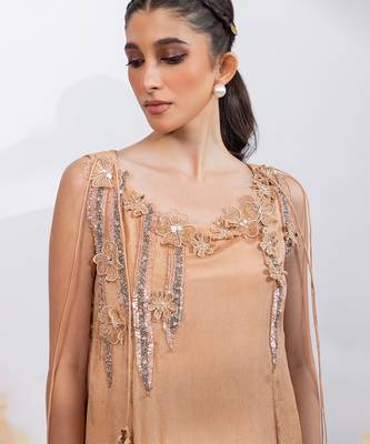 Beige embroidered chinon co ord set 3