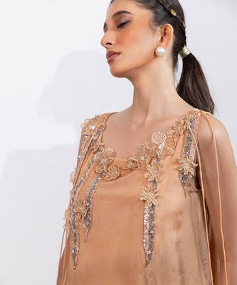 Beige embroidered chinon co ord set 4